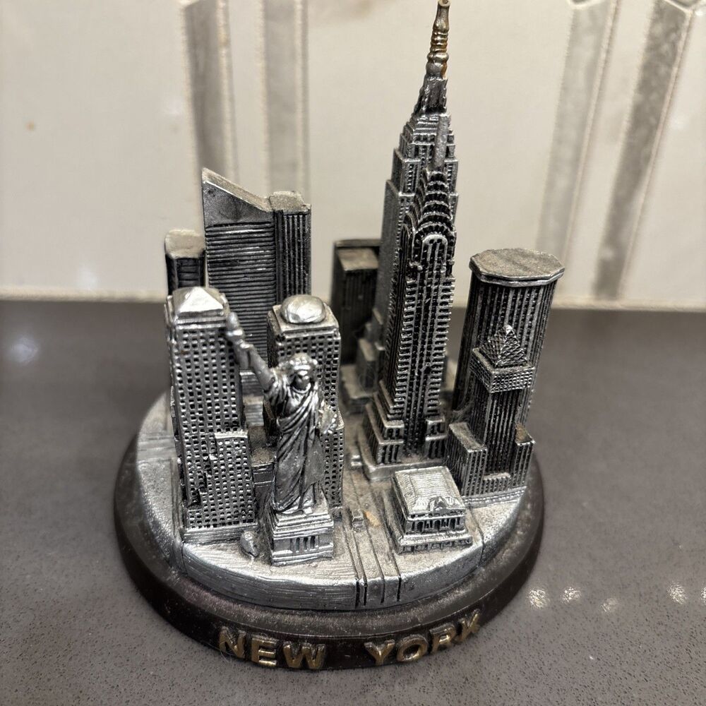 SILVER Metal New York City Skyline 3-D Model 3 1/2" High New York Souvenirs NYC